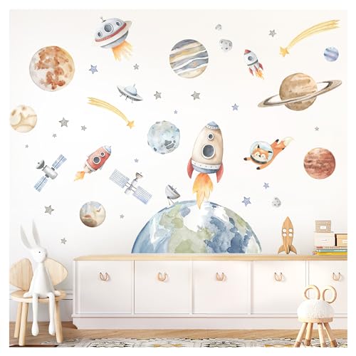 Little Deco Wandtattoo Planeten Weltall Wandsticker Babyzimmer Sonnensystem Sterne Wandaufkleber Raketen Weltraum Kinderzimmer selbstklebend DL5076-04