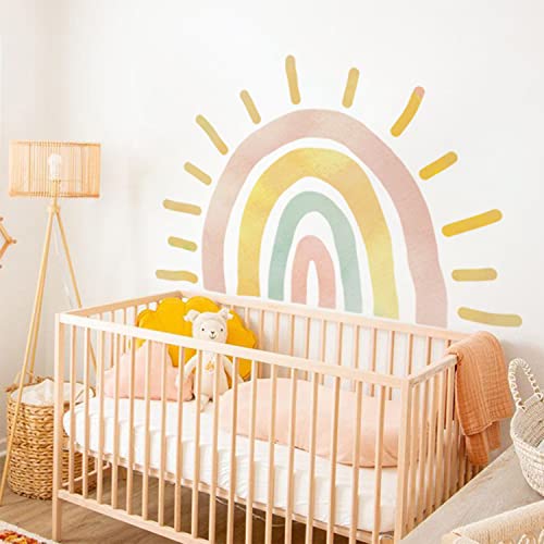 Neukids FABRIC Regenbogen Wandtattoo 112cmx74cm, Wandtattoo Regenbogen kinderzimmer Mädchen, Schlafzimmer Wohnzimmer kinderzimmer Sonne Wandsticker, Babyzimmer Spielzimmer Klassenzimmer Wanddeko