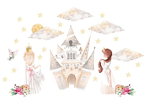 Osomhome Wandtattoo Kinderzimmer Mädchen Prinzessin (195x120cm) | Kinderzimmer Deko Babyzimmer Wanddeko | Wandaufkleber Wandbild Kinderbilder Wandsticker | Castle, Burg, Einhorn os6213