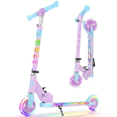 BELEEV V3 Roller Kinder Scooter 6 Jahre, Upgrade mit LED Leuchtenden Rädern, Lenksäule und Deck, 4 Höhenverstellbar, Hinterradbremse, Faltbare Scooter Kinder 4 Jahre Mädchen Jungen,für 3-12 Jahren