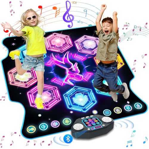 TERRAMUS Tanzmatte Mädchen Spielzeug für Kinder, 27 Levels Tanzmatte mit 8 LED Leuchten ab 3 4 5 6 7 8 9 10 11 Jahre Outdoor Montessori Geburtstag Geschenke Musikmatte mit Bluetooth Mädchen 3-12 Jahre