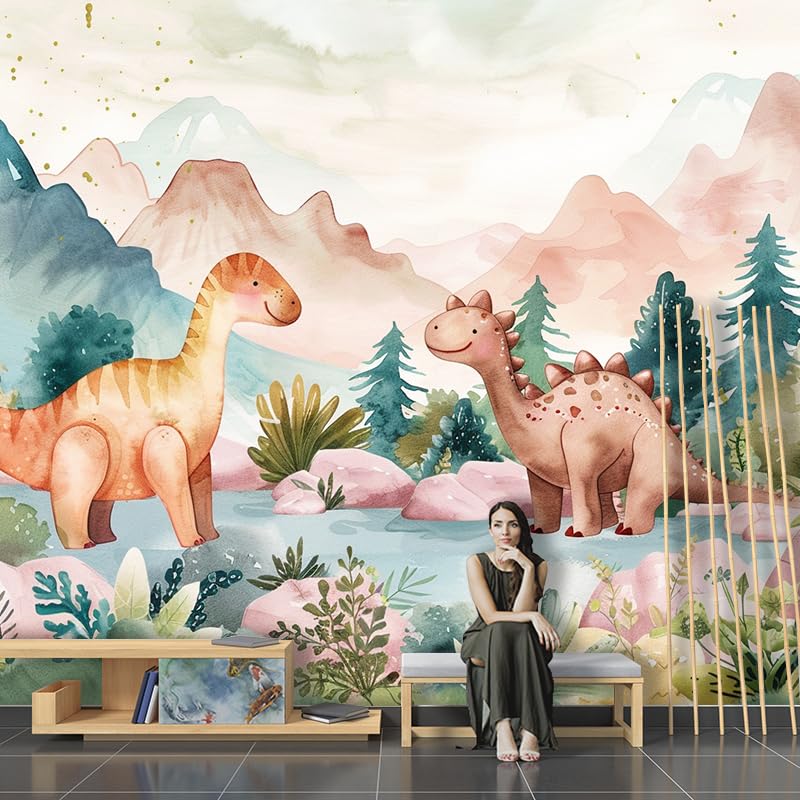 Art Fototapete 3d Effekt Wallpaper Aquarell Süßer Dinosaurier Für Kinder 400x280cm Tapeten Wandtapete Wanddeko Design Wand Dekoration Wohnzimmer Schlafzimmer Büro Flur